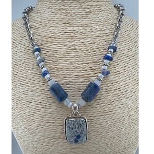 Artisan Multi Stone Gemstone Statement Necklace Lapis White Turquoise Jasper